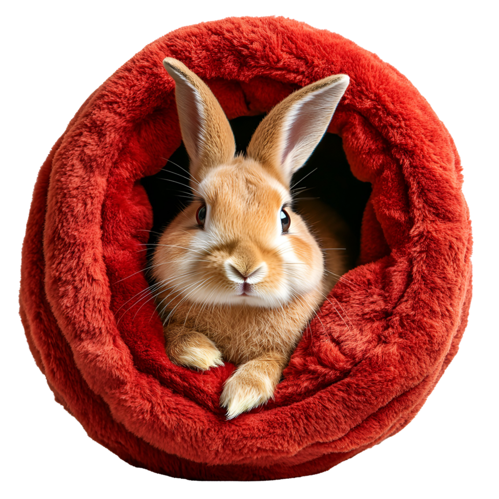a rabbit is sitting in a red bed transparent background. png