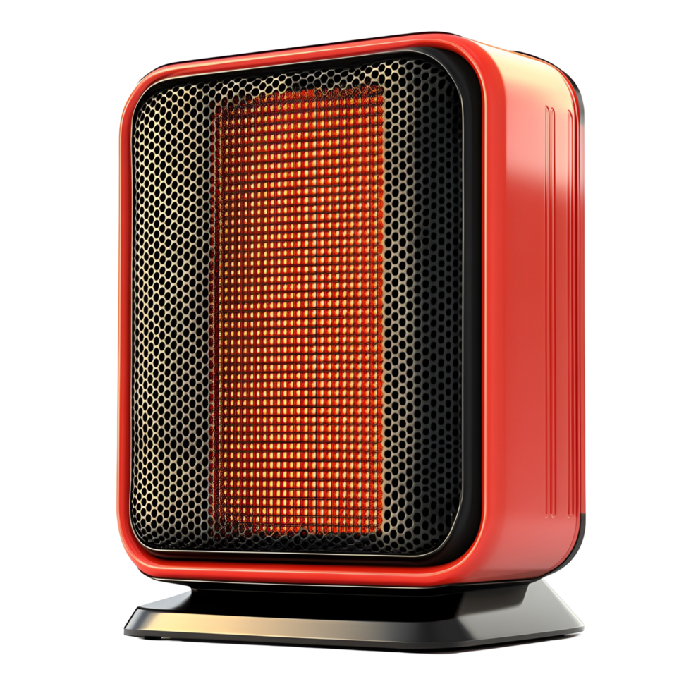 a red and black electric heater on transparent background. png