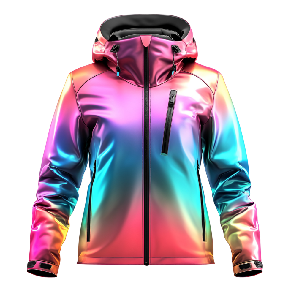 a rainbow colored jacket with hood on a transparent background png