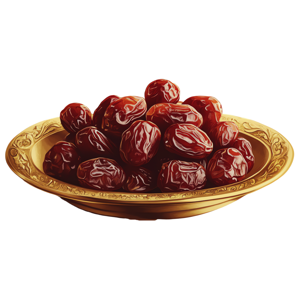 Sweet Dates in Golden Bowl A Delicious and Nutritious Fruit, Health Benefits, Culinary Uses, and Global Significance. png