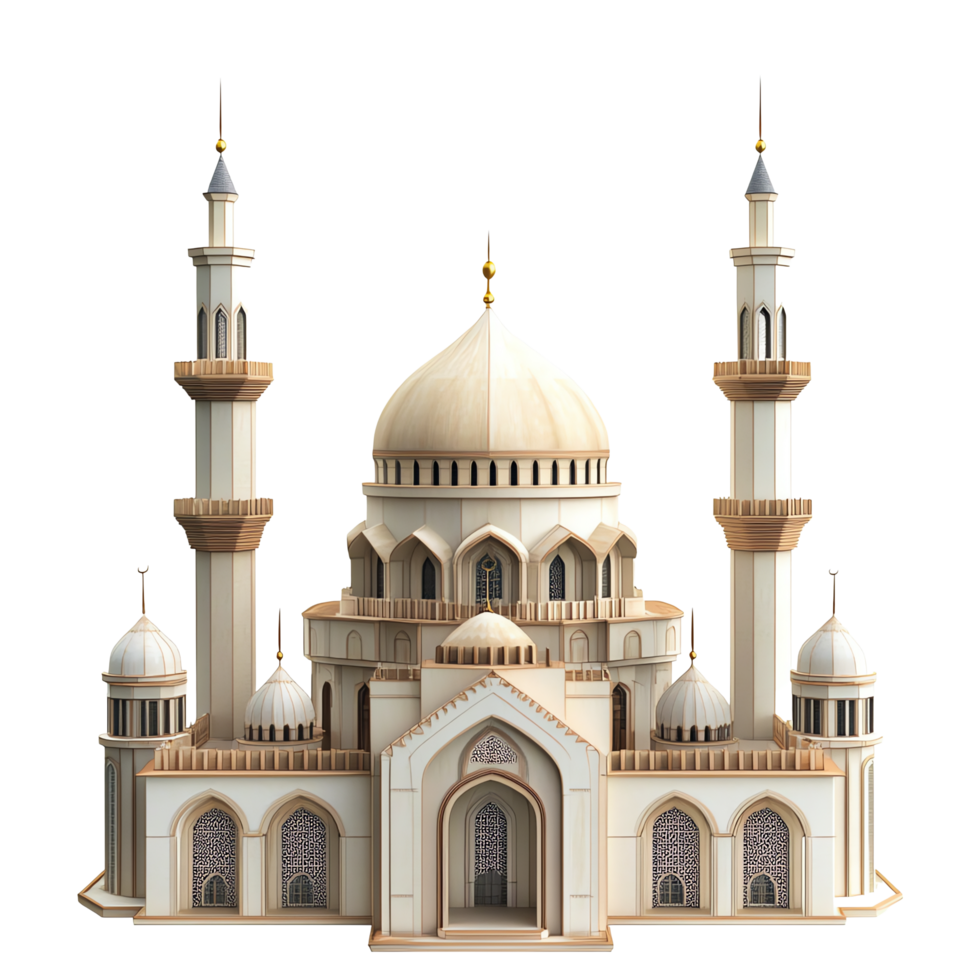 Explore Majestic Mosque Architecture Detailed 3D Model Showcase with Stunning Domes, Minarets, and Intricate Details. png