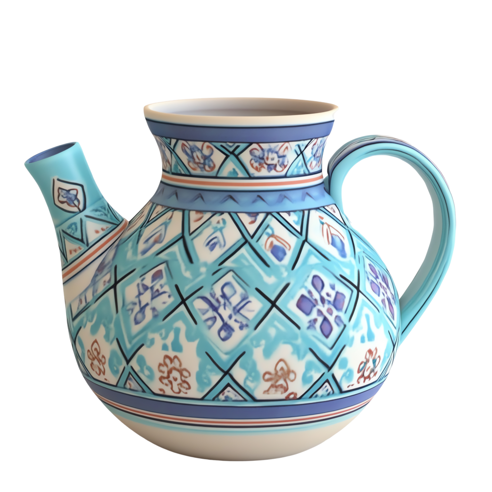 Blue and White Ceramic Teapot with Intricate Geometric and Floral Patterns A Detailed Look at its Design and Craftsmanship png