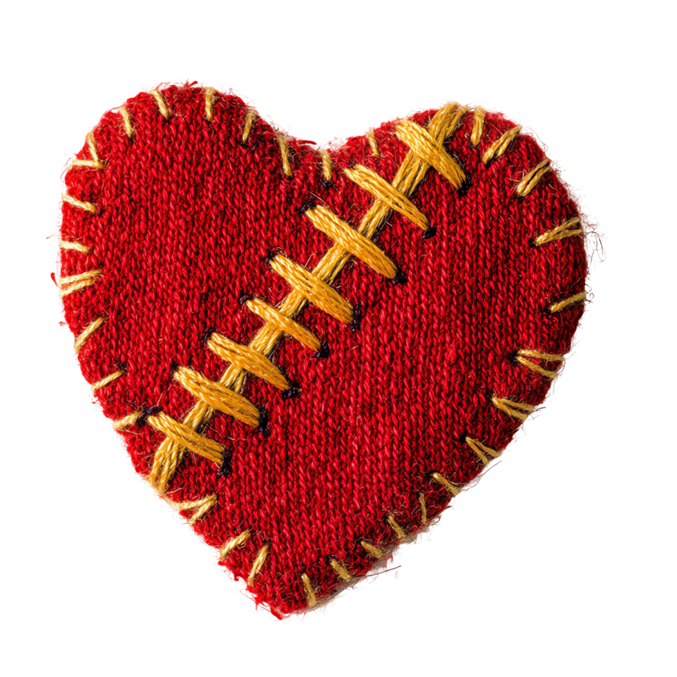 Mending a Broken Heart Stitching, Repair, Red Fabric, Gold Thread, Emotional Healing, Craft Project, Textile Art png