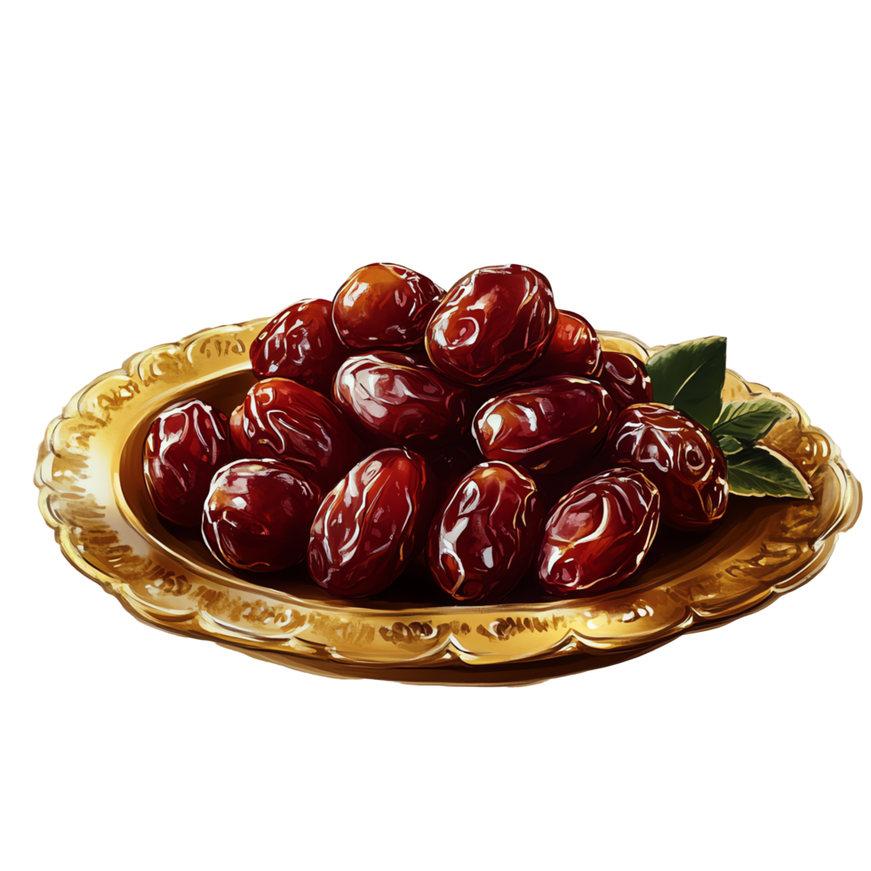 Sweet Dates on Golden Plate Delicious, Ripe, and Juicy Fruit, a Culinary Delight, Beautifully Arranged. png