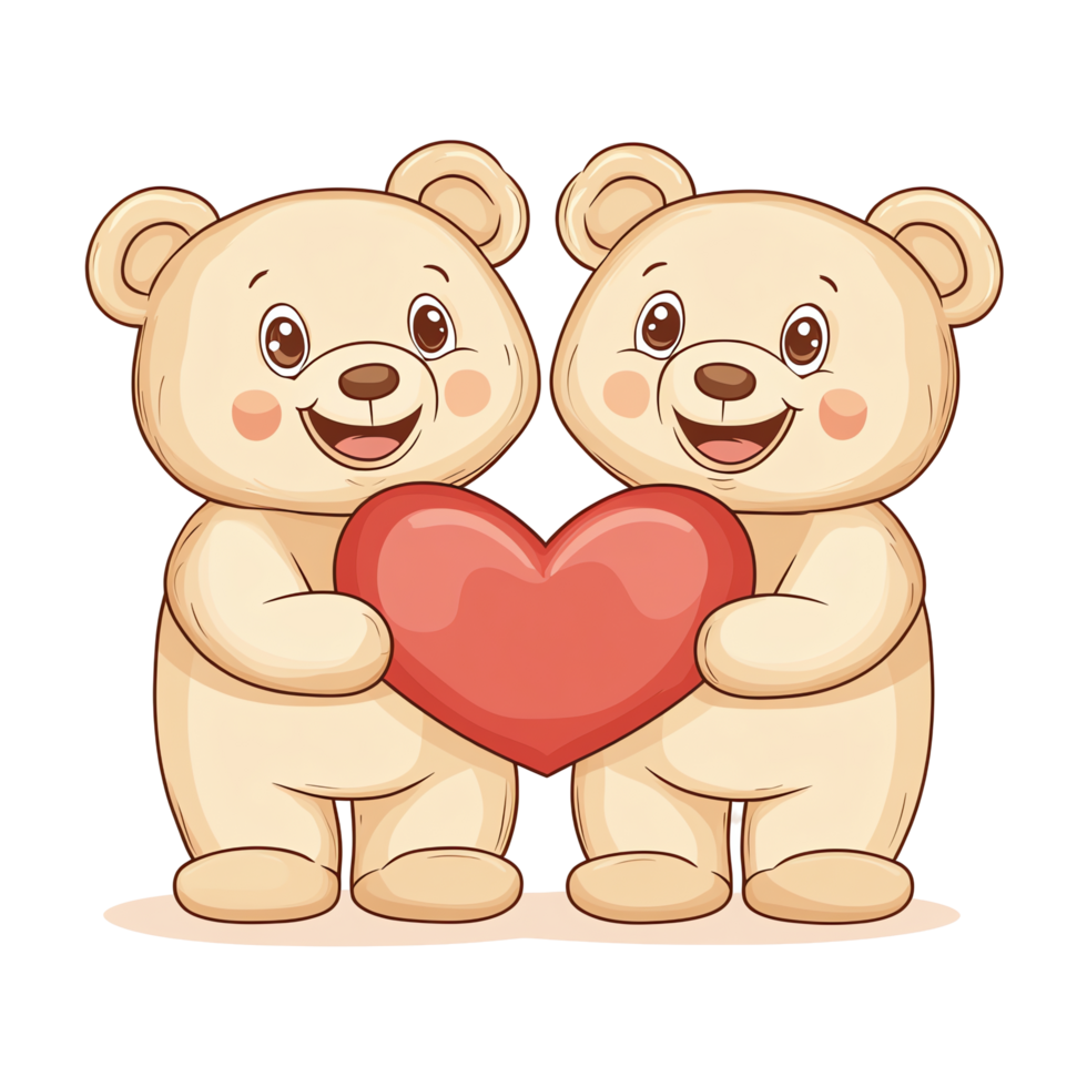 Adorable Teddy Bears Share a Big Heart, Symbolizing Love and Friendship Endlessly. png