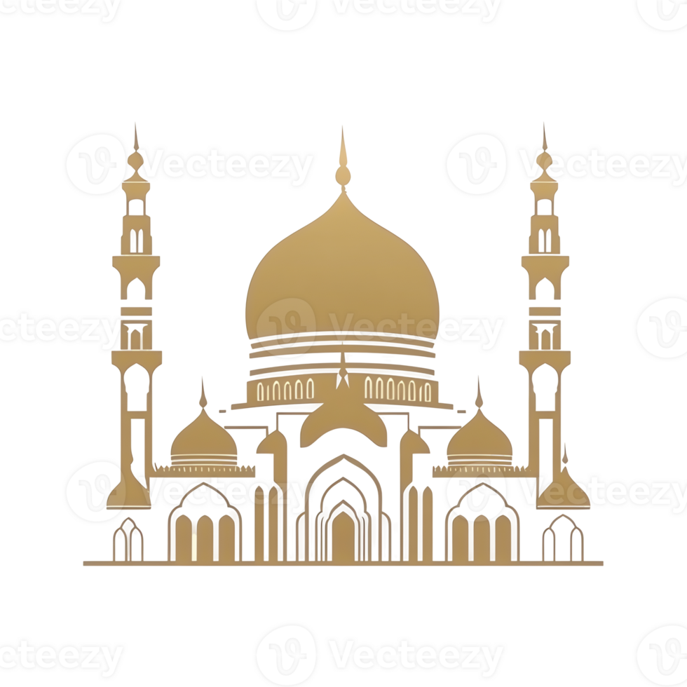 Mosque Architecture Exploring Golden Domes, Minarets, and Arches in Islamic Design png