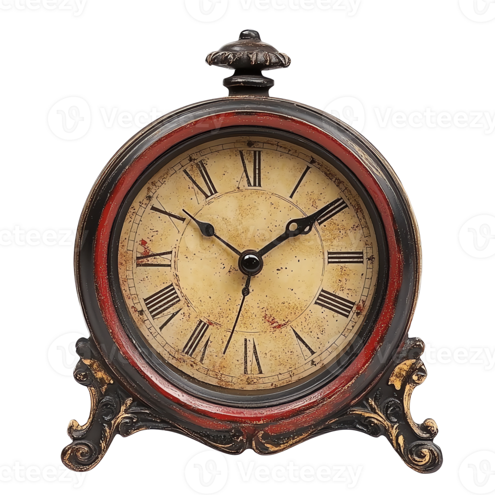 Antique Clock Shows Time with Roman Numerals and Ornate Design, Elegant Vintage Decor for Home png