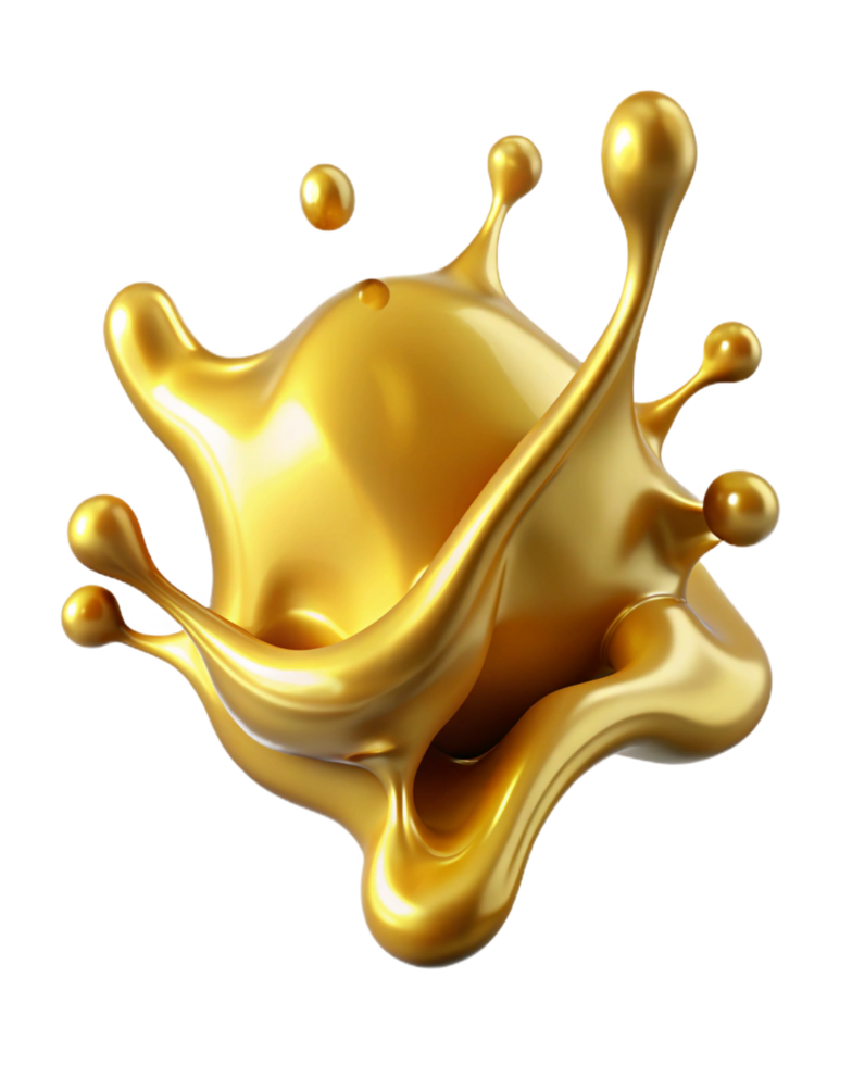 Elegant golden oil splash with radiant highlights png