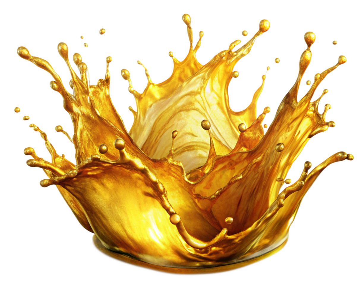 Golden oil splash creating dynamic liquid art png