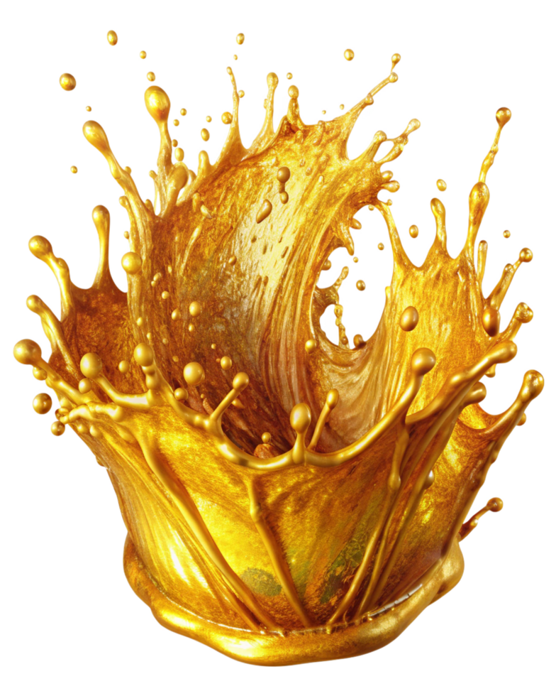 Bright golden oil splash in elegant composition png