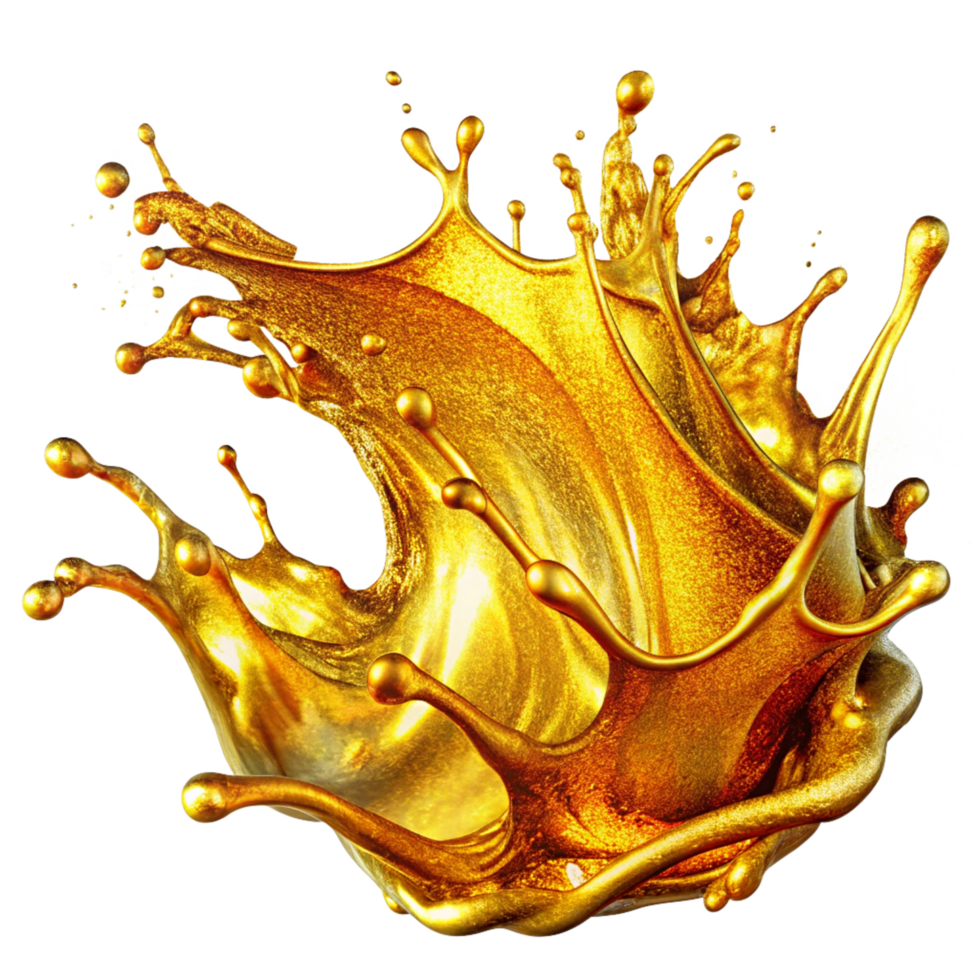 Dynamic golden oil splash with glossy reflections png