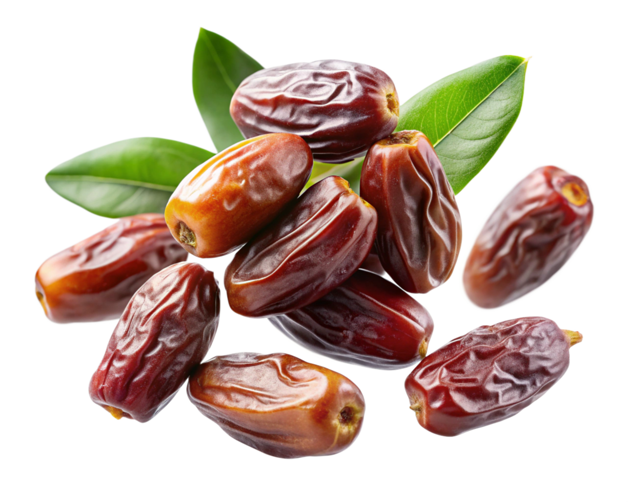 Dynamic flying date fruits with earthy tones png