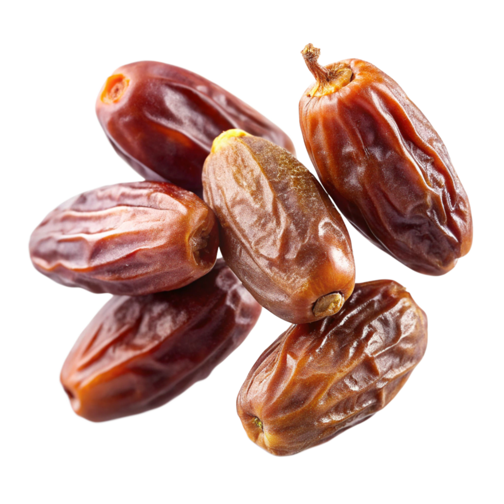 Group of flying date fruits with glossy textures png