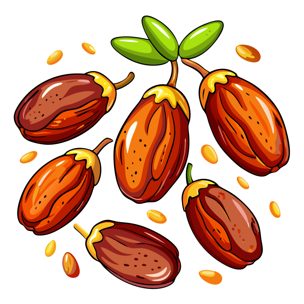 Close-up of flying date fruits with sharp details png