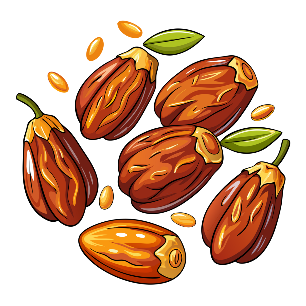Group of flying date fruits in dynamic arrangement png