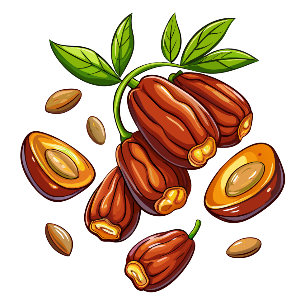 Dynamic flying date fruits on a clean background png