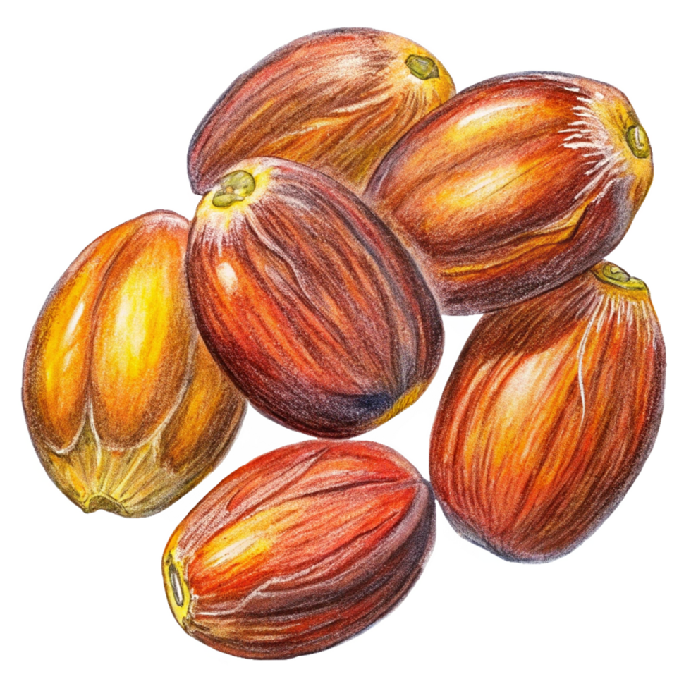 Group of flying date fruits with detailed texture png