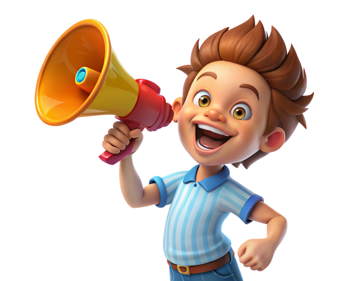 Boy holding megaphone giving important message png
