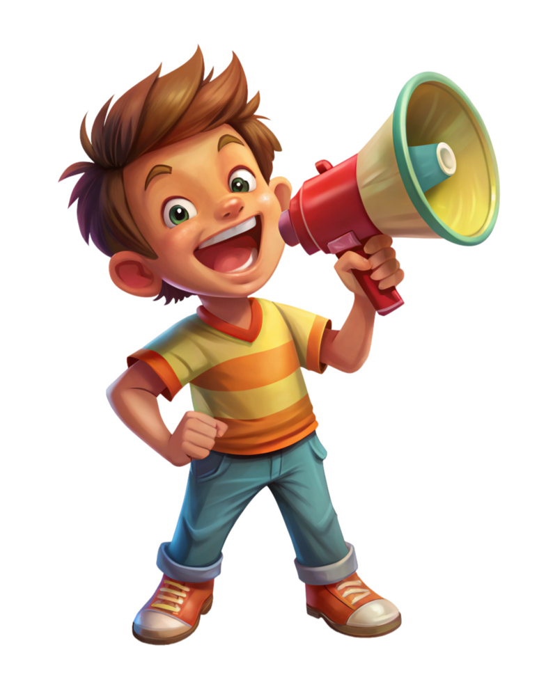 Playful child enjoying speaking through a megaphone png