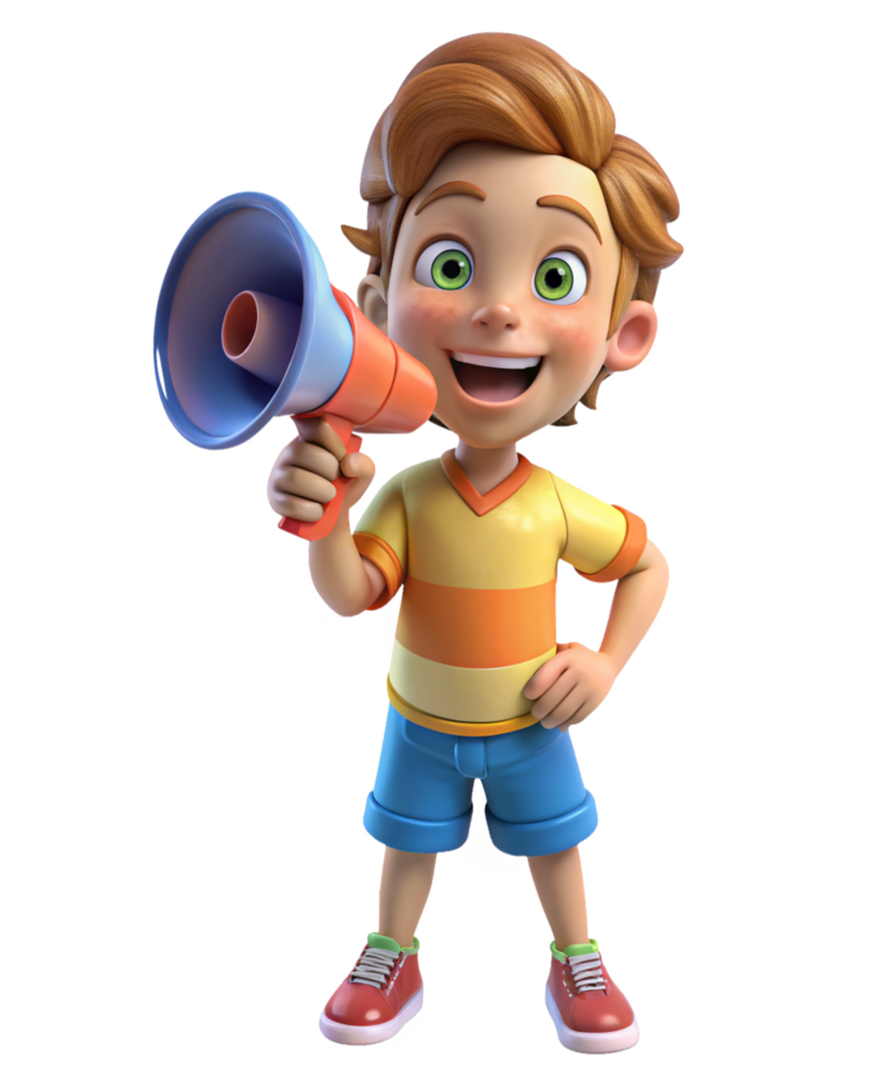 Young boy confidently making a statement with megaphone png