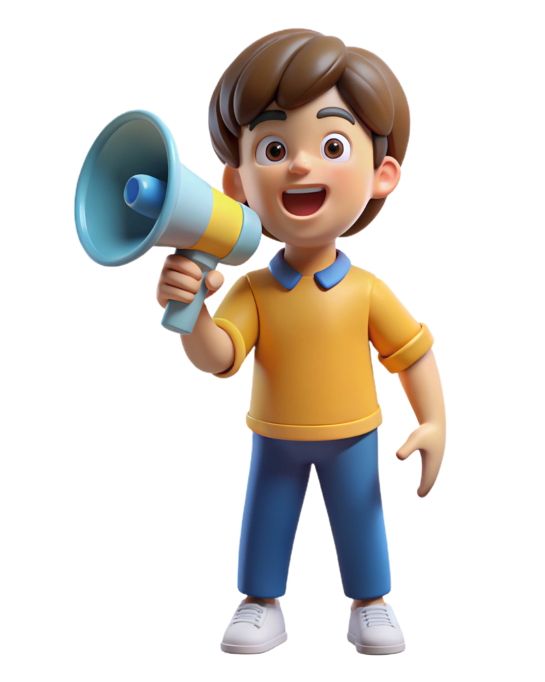 Happy kid having fun using a megaphone png