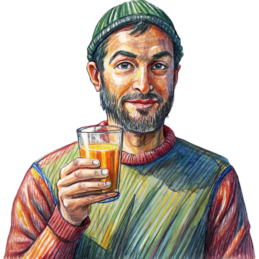 Man promoting a fresh juice drink png