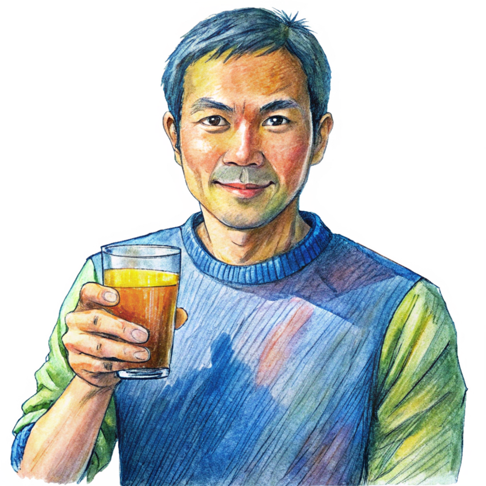 Happy guy enjoying his favorite juice drink png