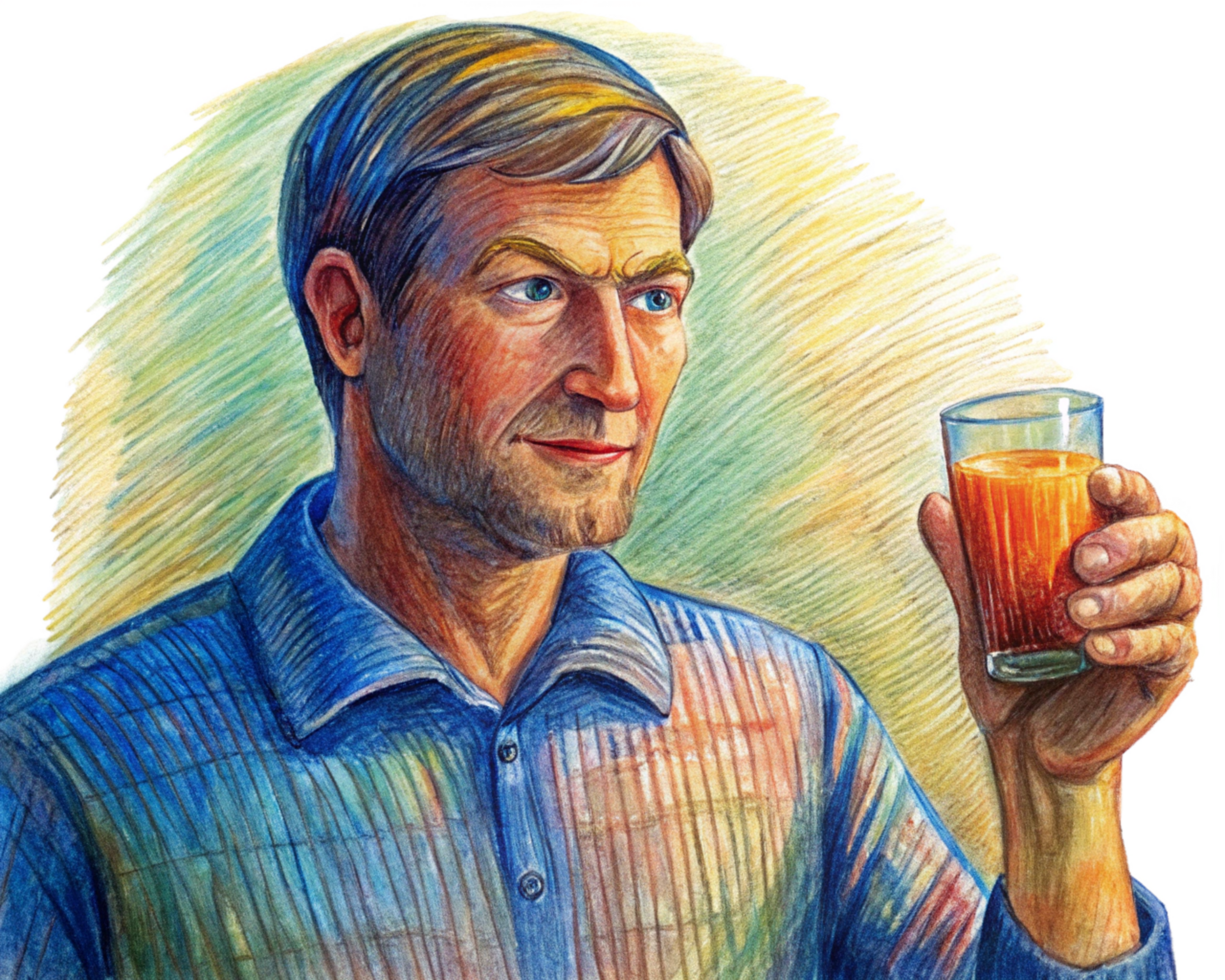 Handsome man appreciating a glass of fresh juice png