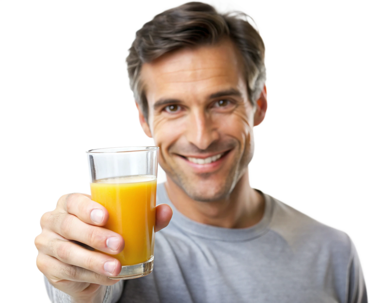 Man holding a juice glass in a casual pose png
