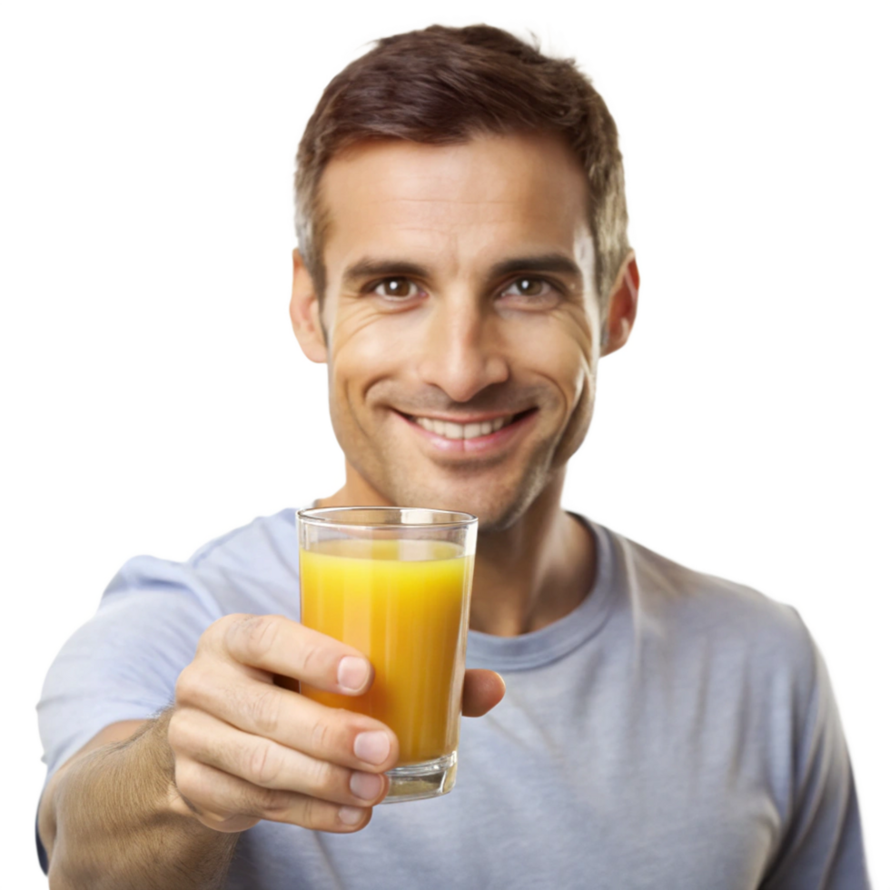 Man with a glass of juice in a bright setting png