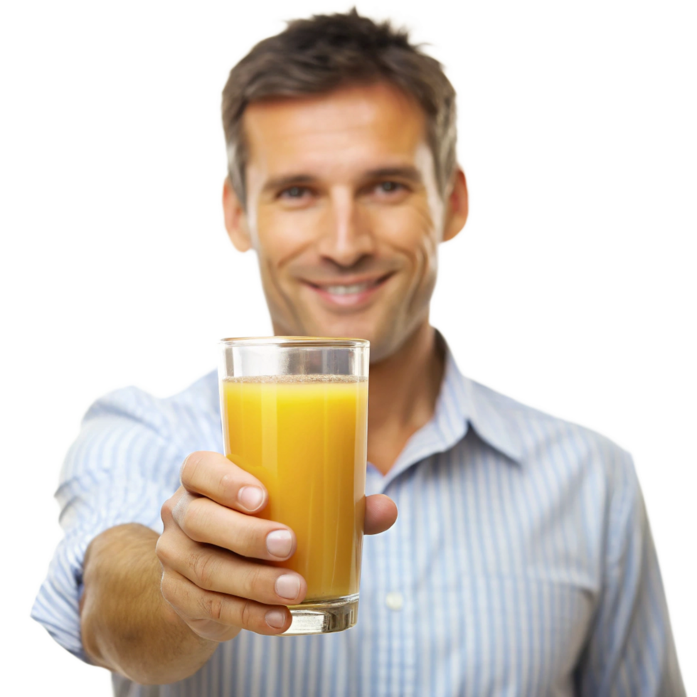 Smiling man enjoying a glass of juice png