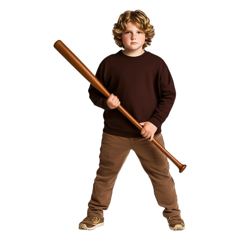 Young Child Holding a Baseball Bat with a Serious Expression png