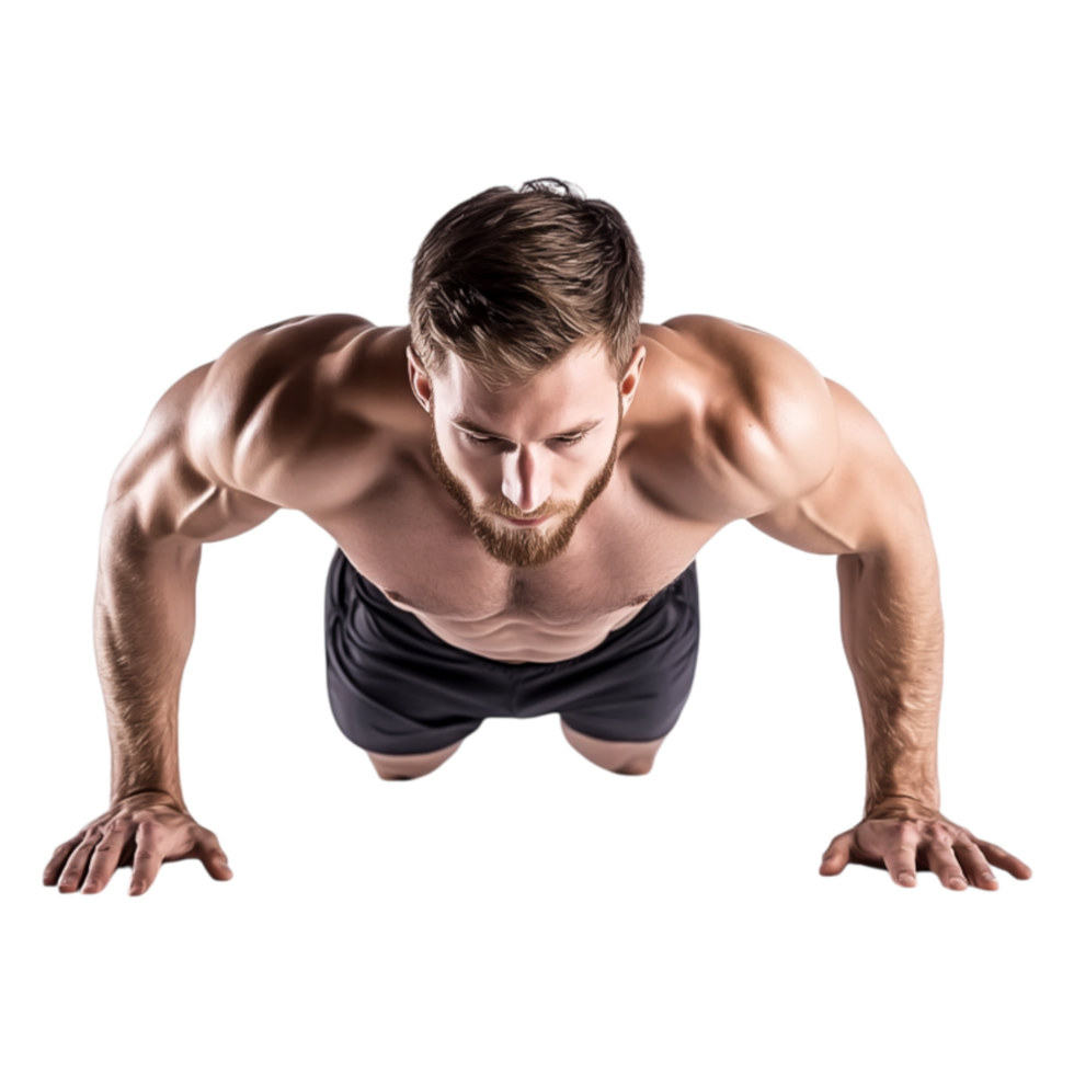 Athletic Man Performing Push-Up in Gym Environment for Fitness png