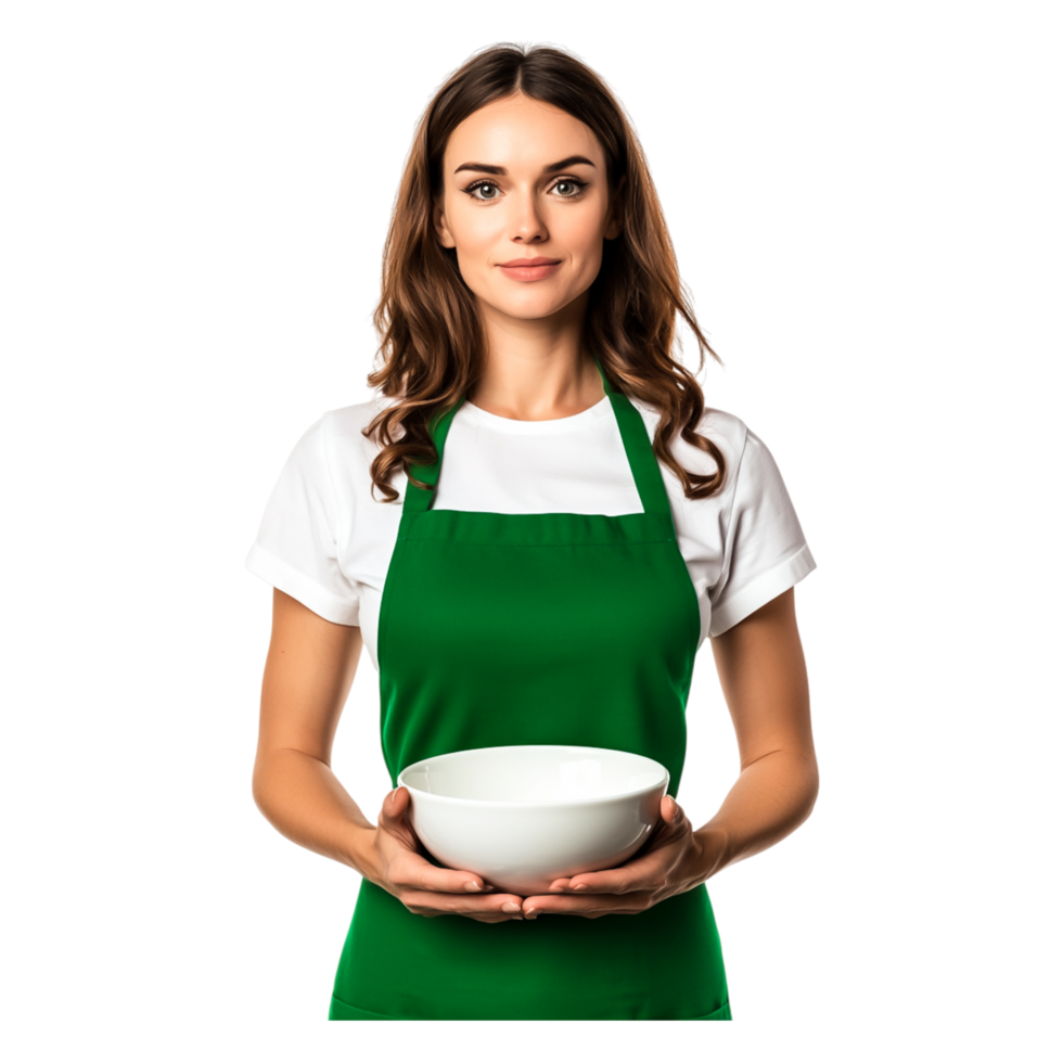 Young woman with bowl preparing fresh ingredients in kitchen png