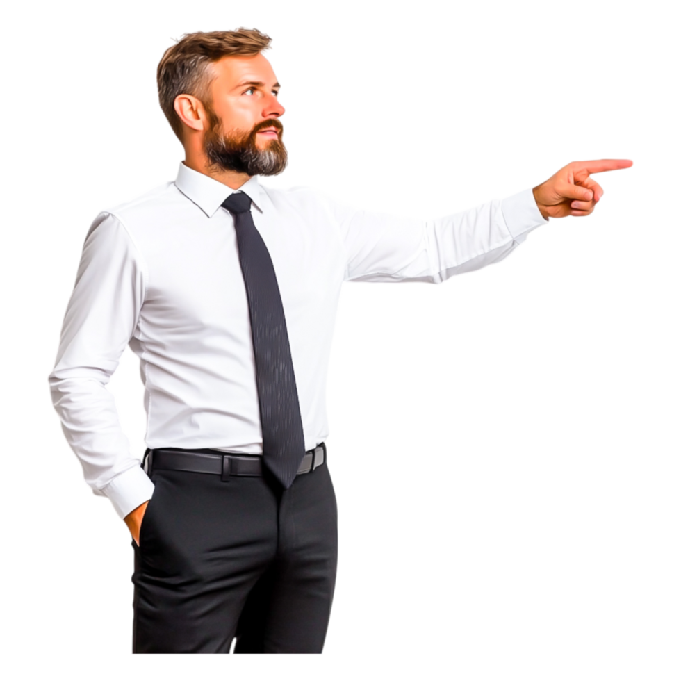 Businessman in White Shirt Pointing with Confidence and Authority png