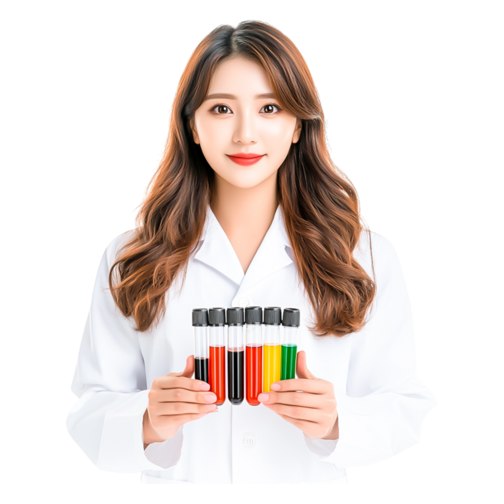Laboratory Technician Holding Various Test Tubes with Liquid Samples png