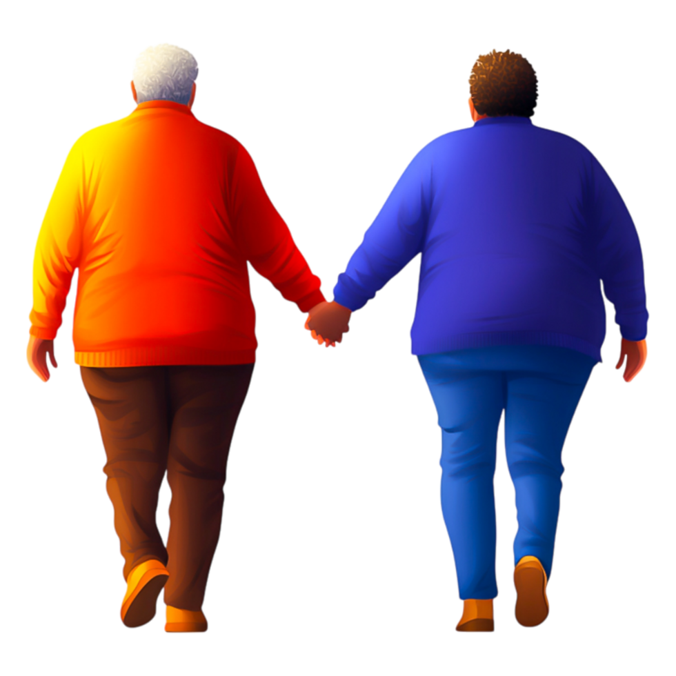 Two Senior Men Holding Hands While Walking Together at Sunset png