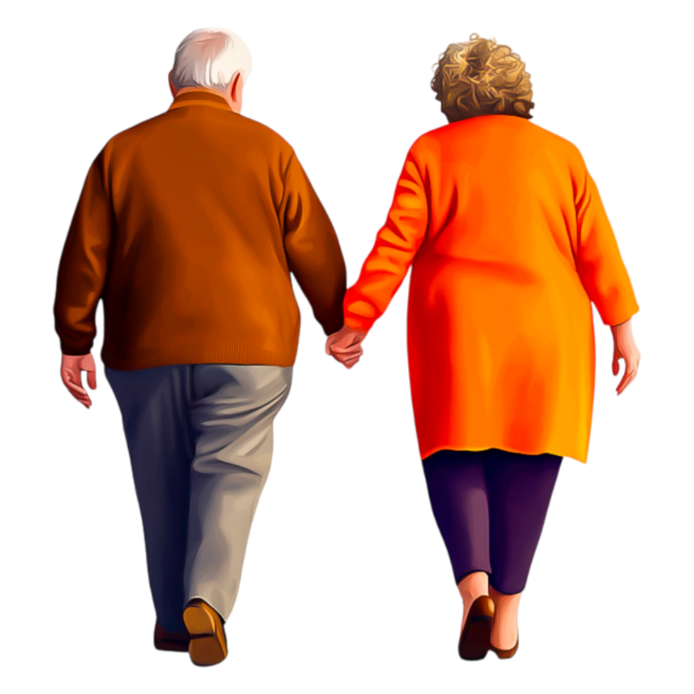 Elderly Couple Walking Together Hand in Hand in Autumn Park Scene png