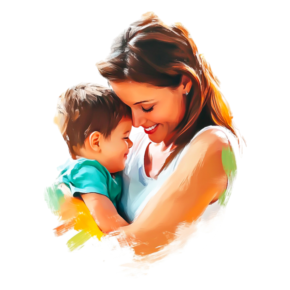 Heartfelt Moment Between Joyful Mother and Happy Son Embracing png