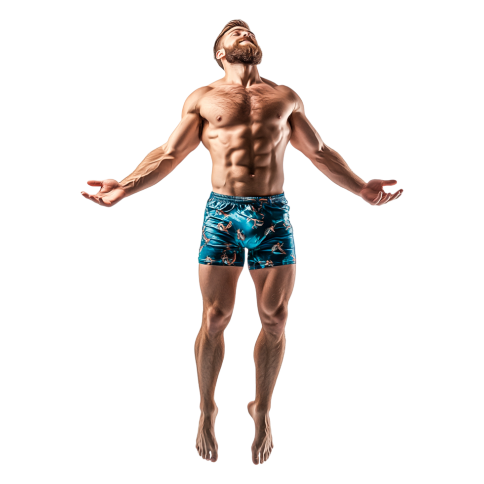Athletic man jumping in the air celebrating a moment of joy png