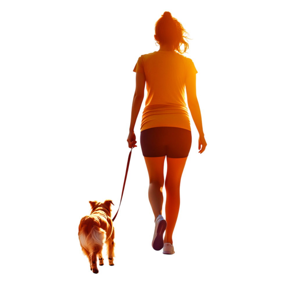Woman Walking Dog in Sunset Glow, Active Lifestyle and Nature png
