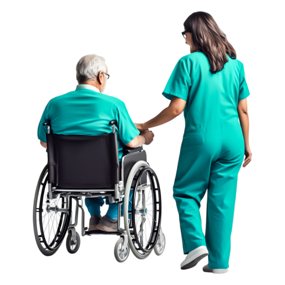 Compassionate Caregiver Assisting Senior in Wheelchair with Gentle Touch png