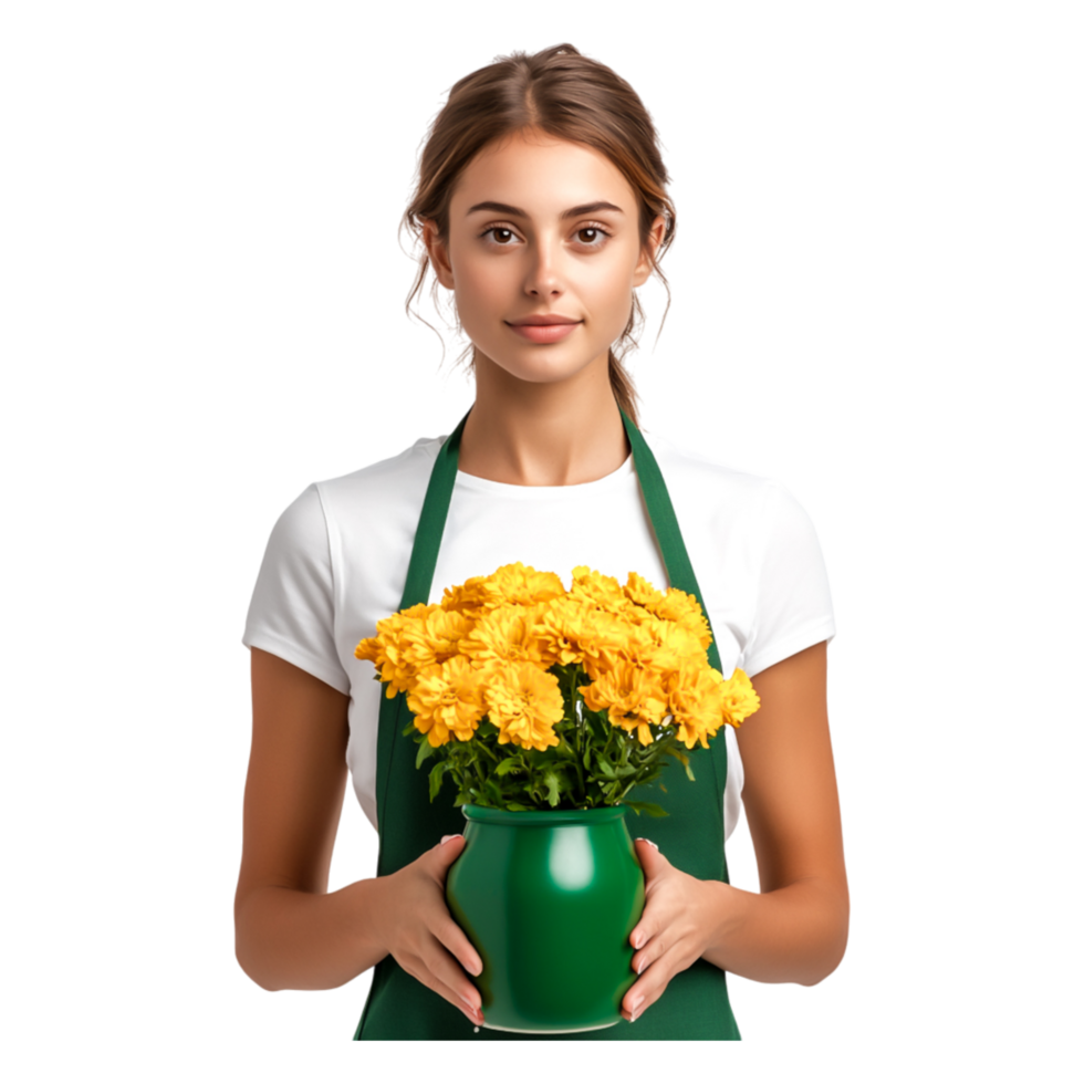 Young Woman with Vibrant Yellow Flowers png
