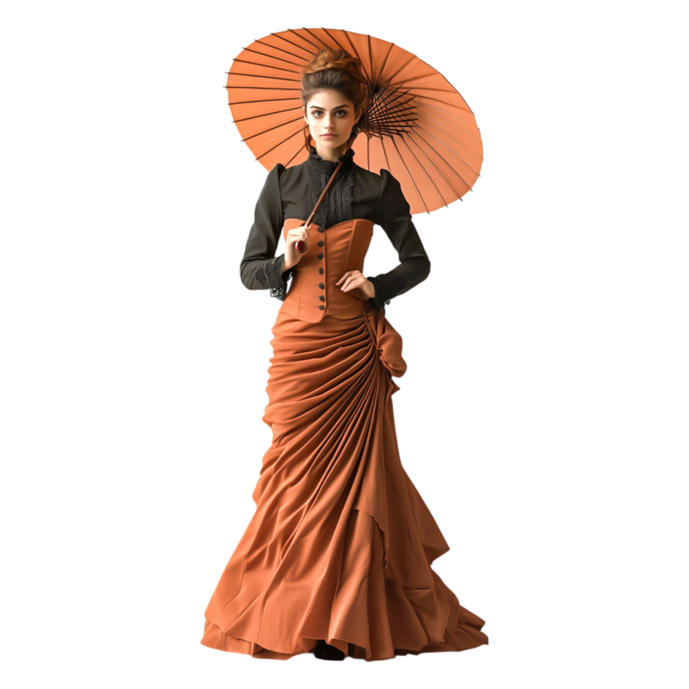 Elegant Model in Vintage Dress with Parasol in Studio Setting png