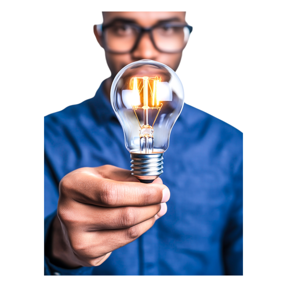 Bright Idea Concept with Bulb Held by Focused Young Professional png