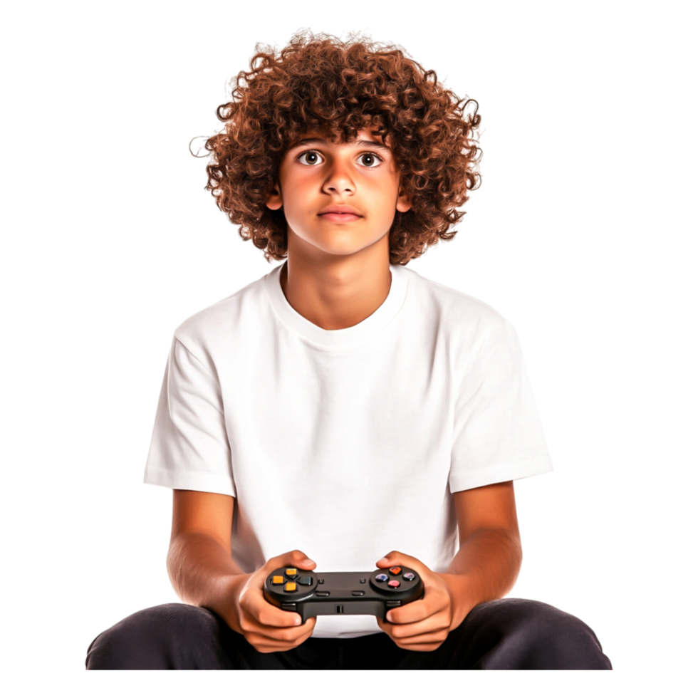 Young Boy Engrossed in Game with Controller in Hand png