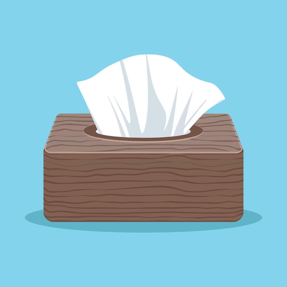 a tissue in a wooden box on a blue background vector