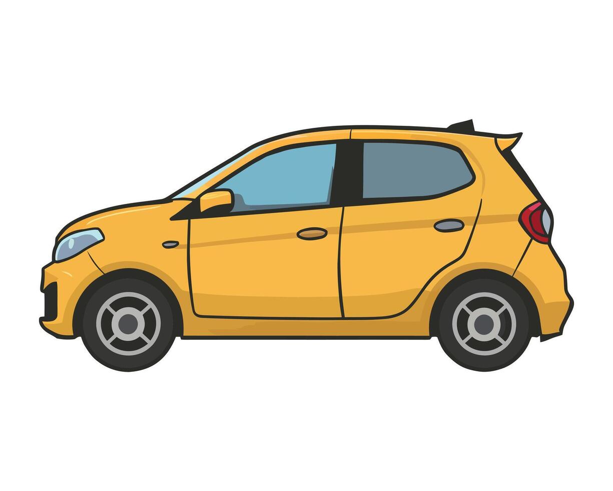 A flat illustration of hatchback car drawing, transportation graphic vector