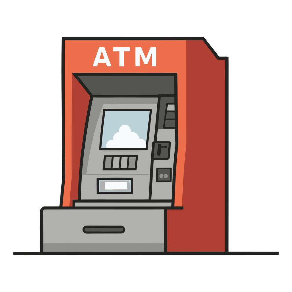A flat illustration of ATM Machine cartoon drawing isolated on background vector