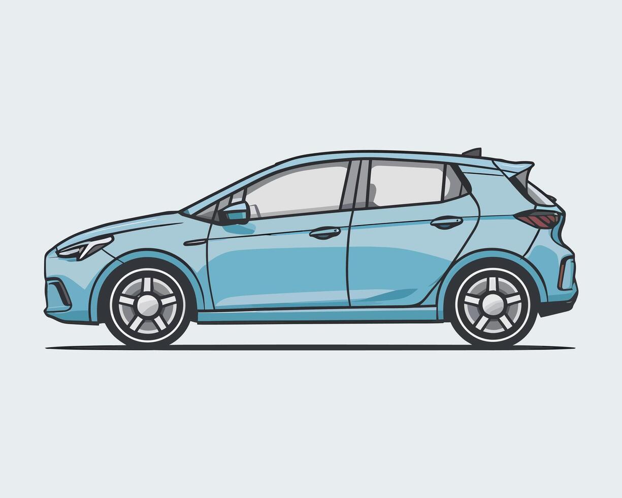 A blue hatchback car on a white background vector